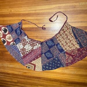 Blue Sky Maroon Trim Patchwork Apron